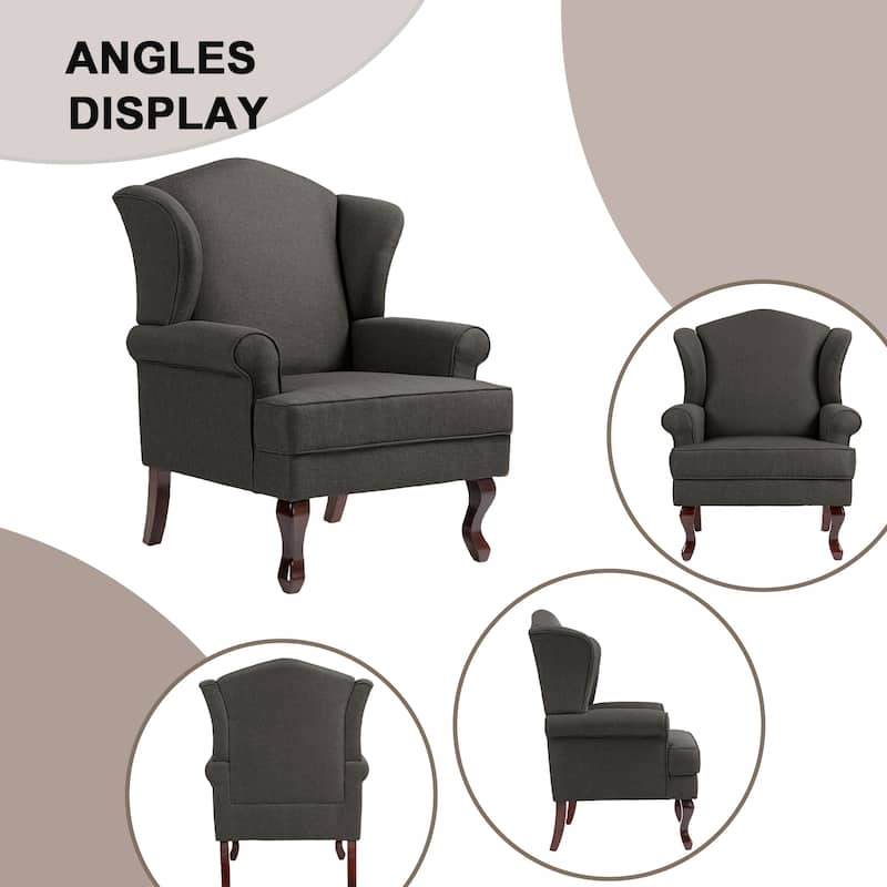 2 Set Traditional Rolled Arm Wing Back Accent Chair