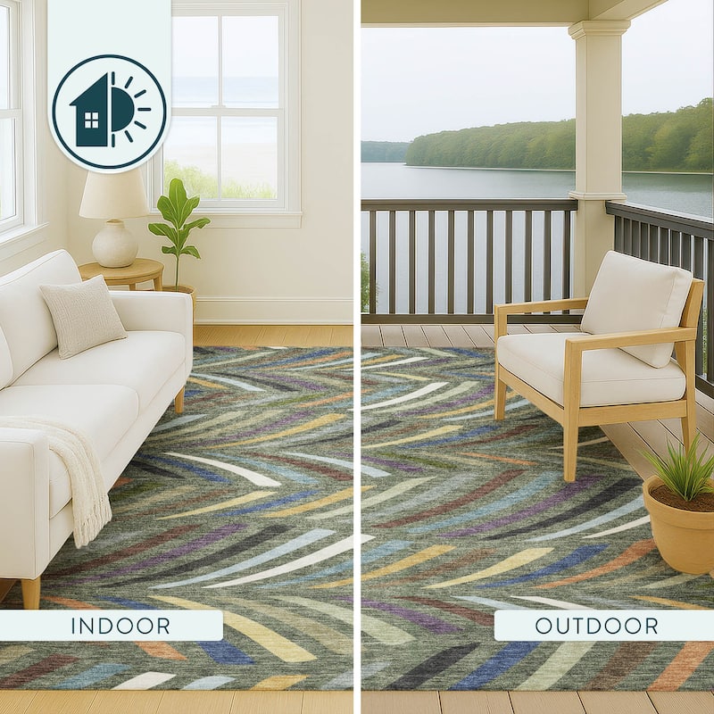 Machine Washable Indoor/ Outdoor Modern Feather Chantille Rug