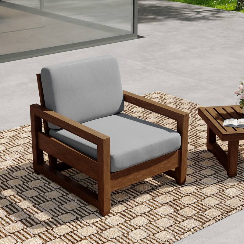 Patio Teak Wood Outdoor Arm Chair with Cushion