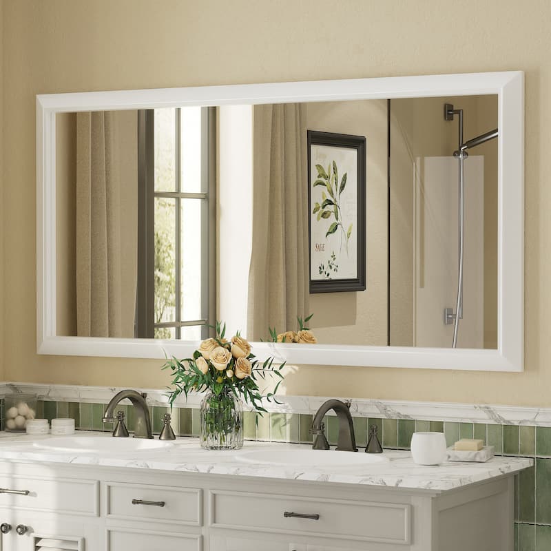 Beveled Metal Rectangle Framed Bathroom Vanity Tempered Glass Mirrors - 60" x 30" - White