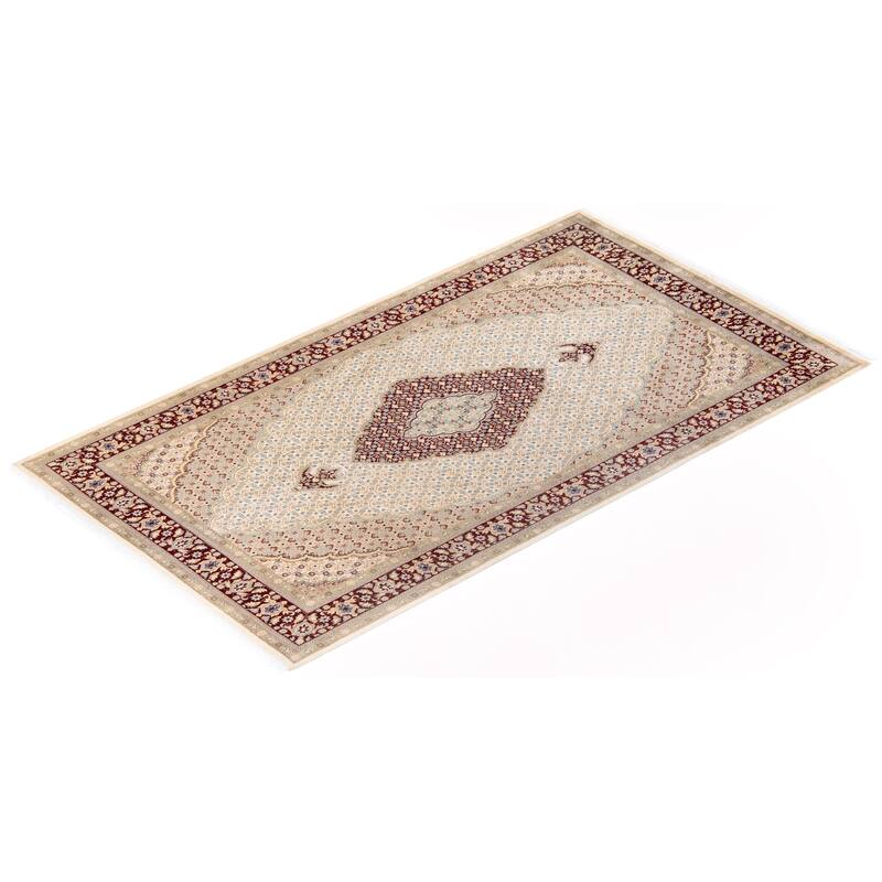 Overton Hand Knotted Wool Traditional Oriental Ivory Area Rug - 6' x 9'