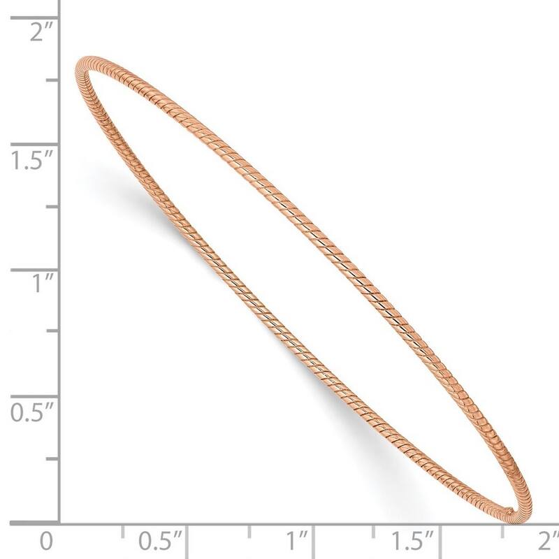 Curata 14k 1.5mm Rose Gold Textured Polished Twist Slip on Cuff Stackable Bangle Bracelet