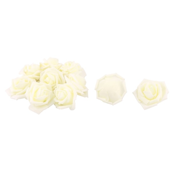 Women Handcraft Artificial Rose Flower Heads Buds Ornament Light Yellow 7cm Dia 10pcs