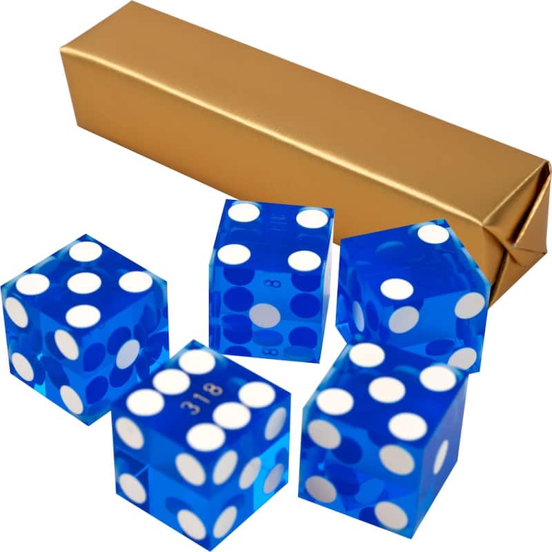 Five Numbered Serialized 19 mm Casino Craps Dice - Blue