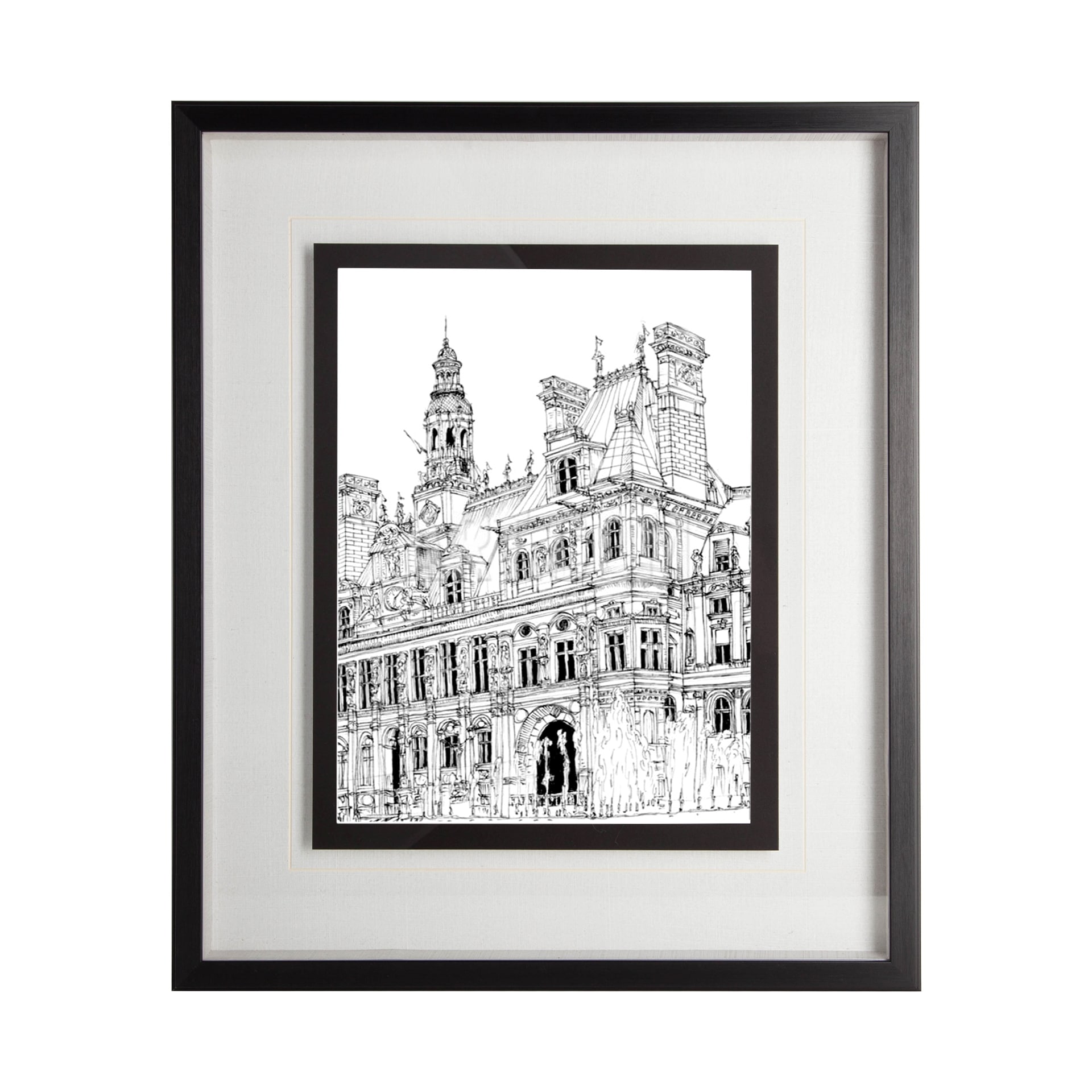 B&W City Scene VIII by Melissa Wang a Hand Embellished Textured Framed Art Print Matted under Glass