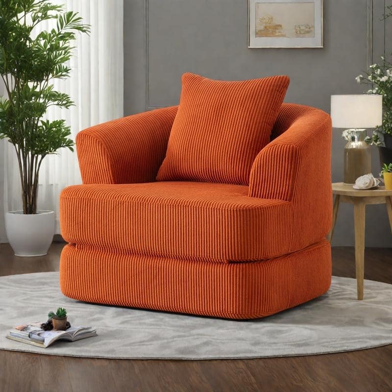 Foldable Corduroy Recliner Chair with Memory Foam Cushion
