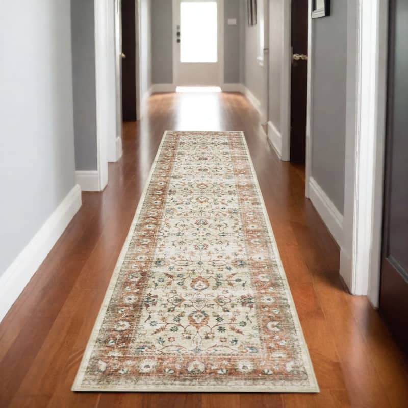 HomeRootsOriental Traditional Runner Area Rug - 96.06' X '24.02' X '0.12 - Rust/Ivory