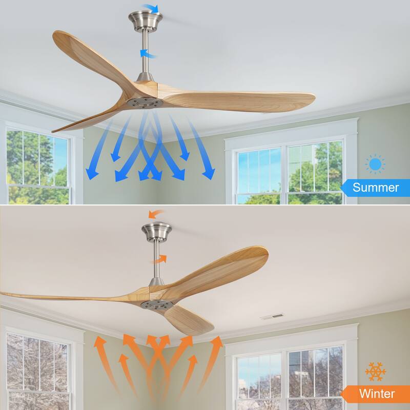 52''/60" Large Ceiling Fan without Lights, Remote Control and Reversible Motor Included, 3 Wood Blades