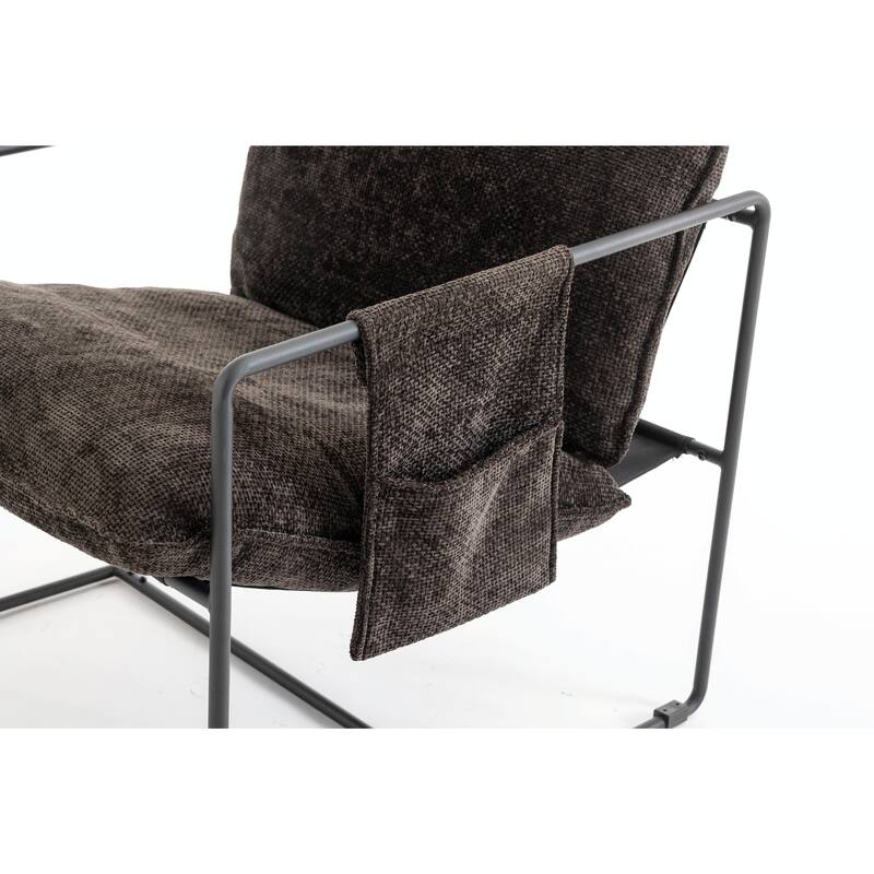 Upholstered Hanging Armchairs with Arm Pockets, Metal Frame,Set of 2