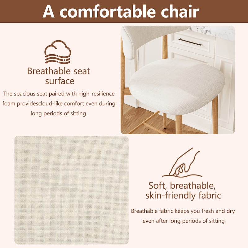 GDFStudio - Rowan Contemporary Upholstered Counter Height Bar Stool Set with Metal Legs and Supportive Back Design