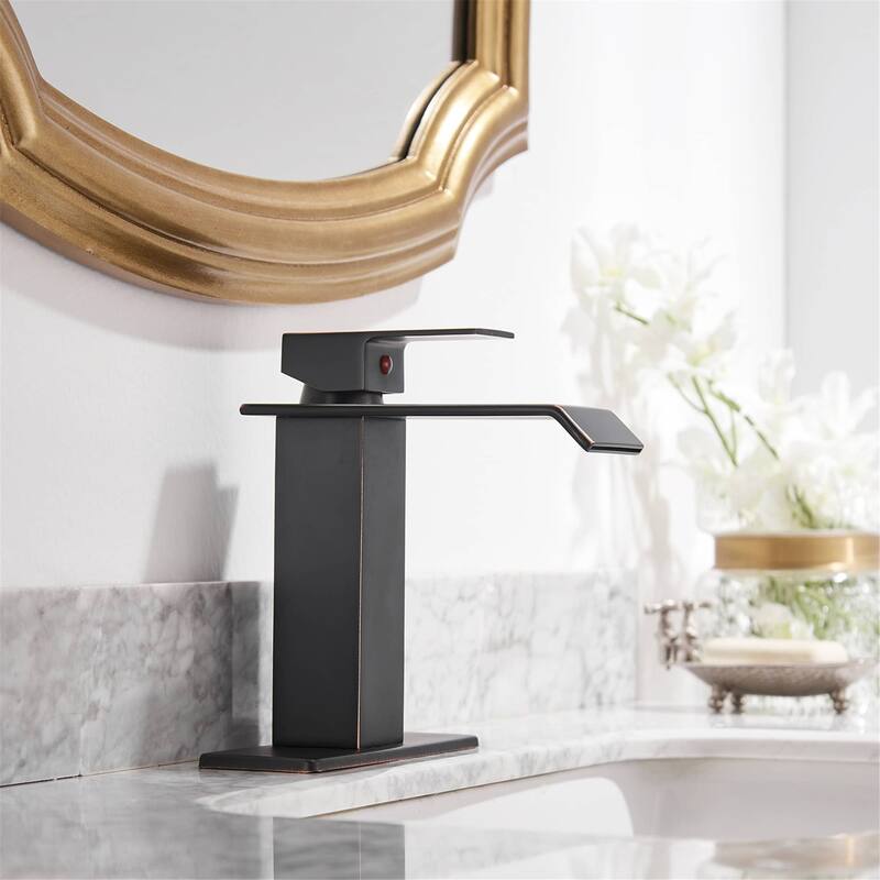 Waterfall Bathroom Sink Faucet with Drain Assembly Modern Single Handle Bathroom Faucets One Holes Basin Vanity Taps With Valve
