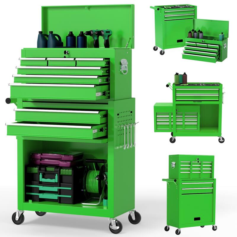 8-Drawer Rolling Tool Storage Cabinet with Detachable Top Tool Box