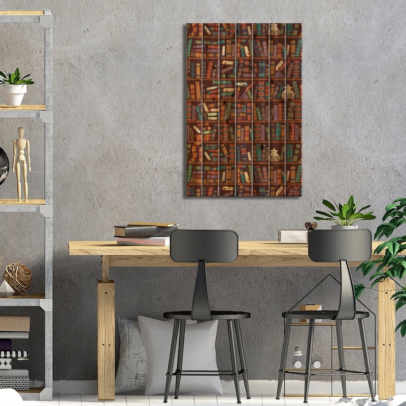 Bookshelf Print On Wood by Risa Rodil - Multi-Color