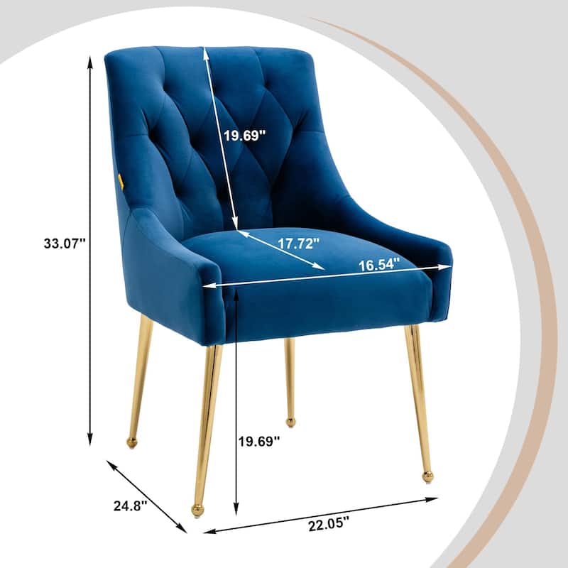 2 Pieces Navy Blue Tufted Velvet Upholstered Accent Dining Side Chairs