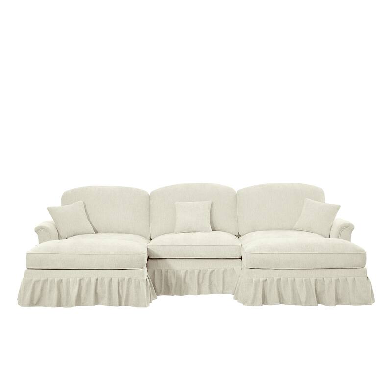 GDFStudio - Classic Modular U-Shaped Chenille 107" Sectional Sofa with Ottomans