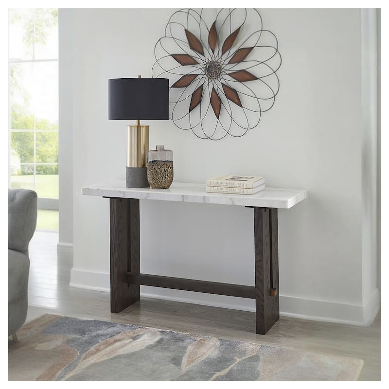 Signature Design by Ashley Burkhaus White / Dark Brown Sofa Table - 52"W x 16"D x 30"H - Marble - 52"W x 16"D x 30"H - Espresso