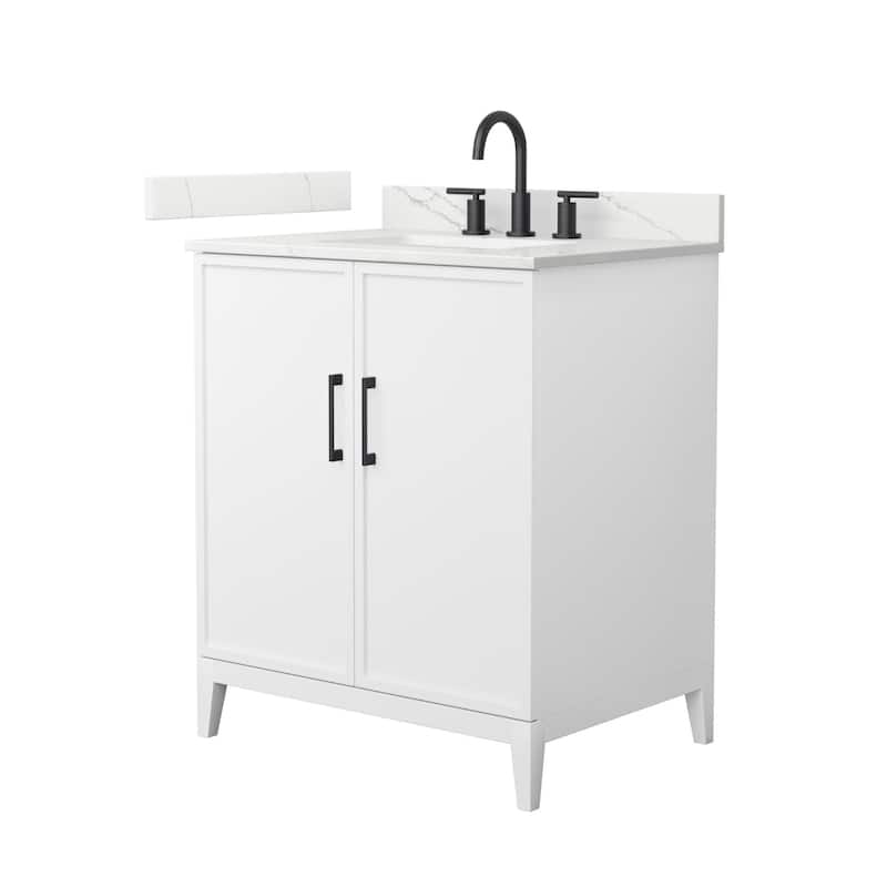 Wyndham Collection WCH717130S-QTZ-US3MXX Elan 30" Free Standing Single - White / Giotto Quartz Top / Matte Black Hardware