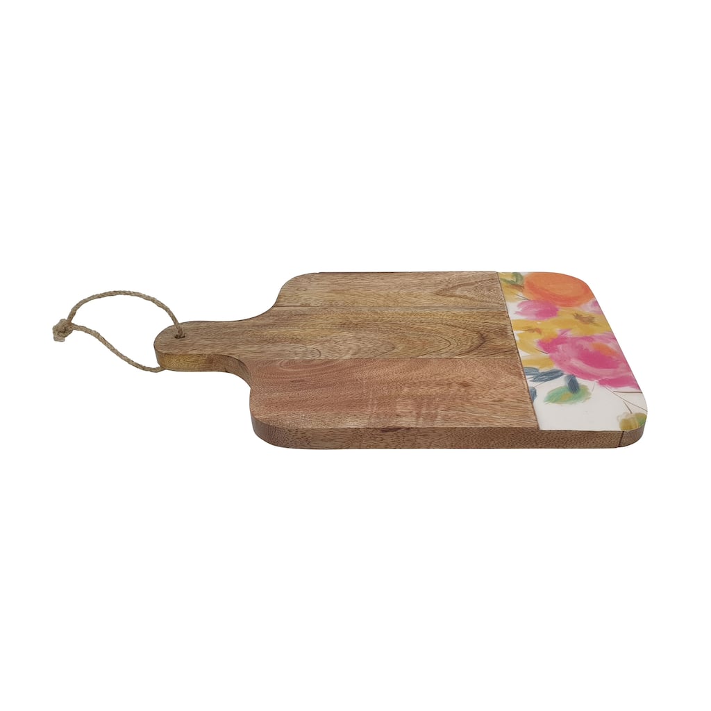 Transpac Wood 13 in. Brown Everyday Floral Cutting Board