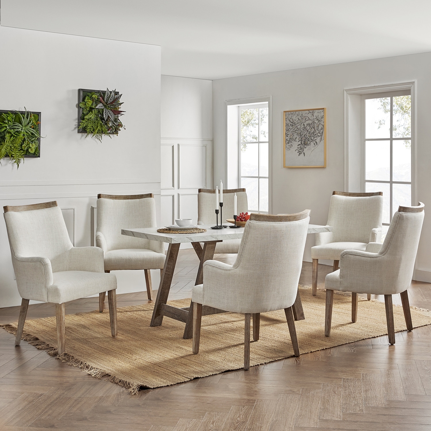 HULALA HOME Albert Farmhouse Upholstered Dining Chair with Solid Wood Legs Set of 6