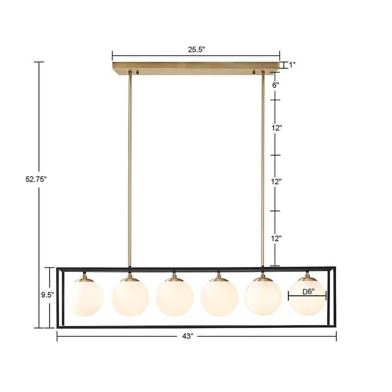 Helena 6-Light Frosted Glass Globe Linear Chandelier for living room,bedroom,and dining room
