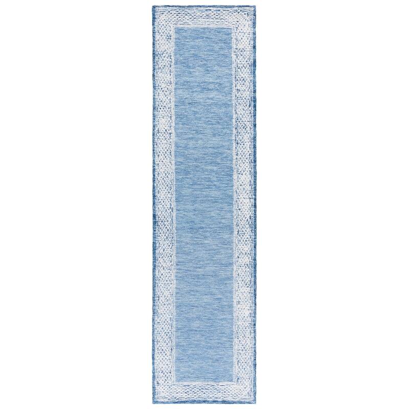 SAFAVIEH Handmade Ebony Pegah Border Wool Rug - 2'3" x 9' Runner - Blue/Ivory