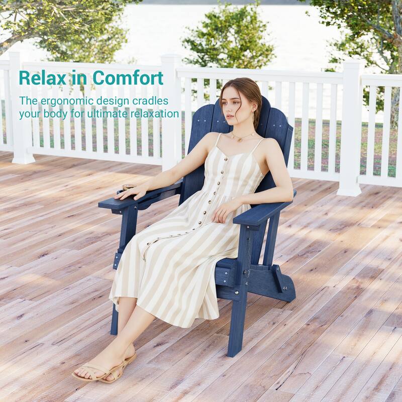 Foldable HDPE Adirondack Chair All-Weather W/ Cup Holder