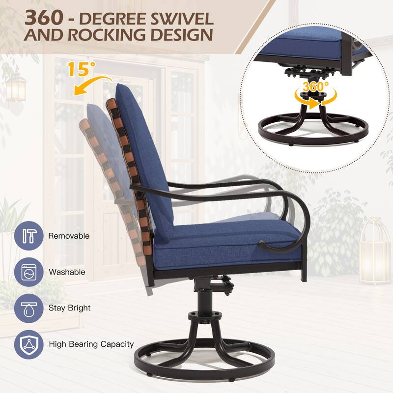 EROMMY Outdoor Swivel Patio Chairs, Heavy Duty Dining Chairs with Thickened Cushions, Wicker Patio Chairs with Gentle Rocker