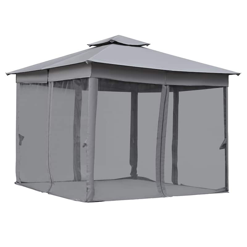 10x10 Outdoor Gazebo Tent with Double Roofs, Patio Gazebo with Mosquito Netting, Canopy for Backyard, Garden, Lawn and Deck