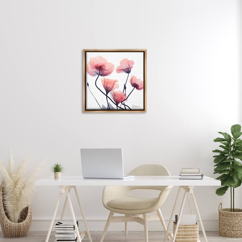 Stupell Pink Chic Simple Flowers Framed Floater Canvas Wall Art Design By Albert Koetsier
