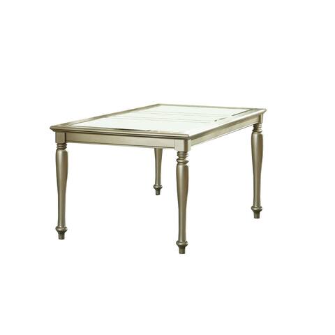 Rectangular Wooden Dining Table with Glass Top Inserts and Turned Legs,Gold
