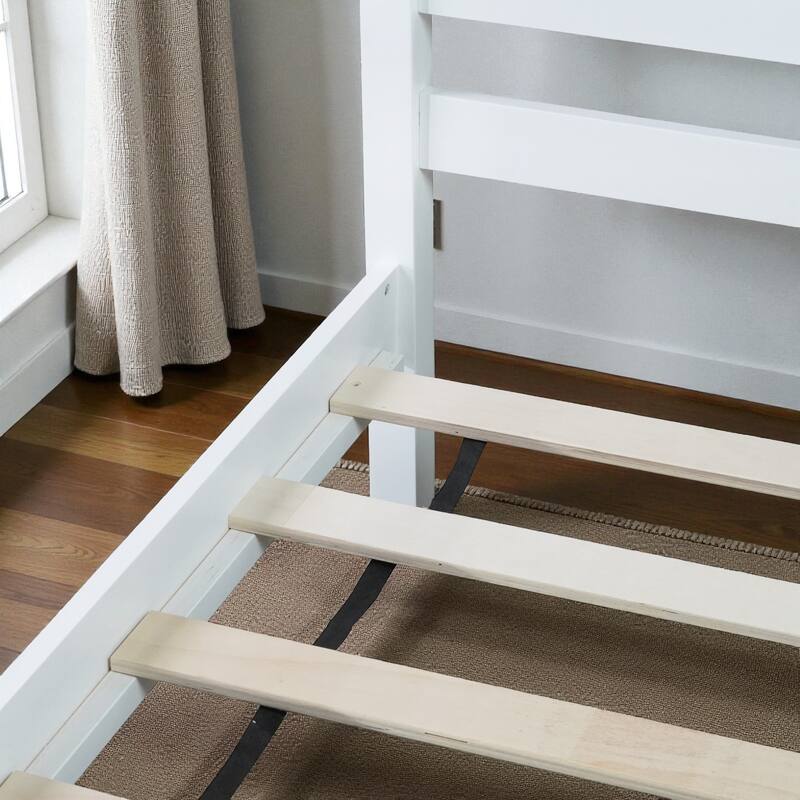 Twin Bed with Headboard and Footboard, Solid Rubber Wood Frame with Under-Bed Storage and Durable Slat Support