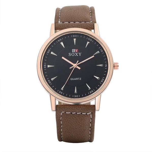 Modern & Classic Faux Brown Leather Watch- Black