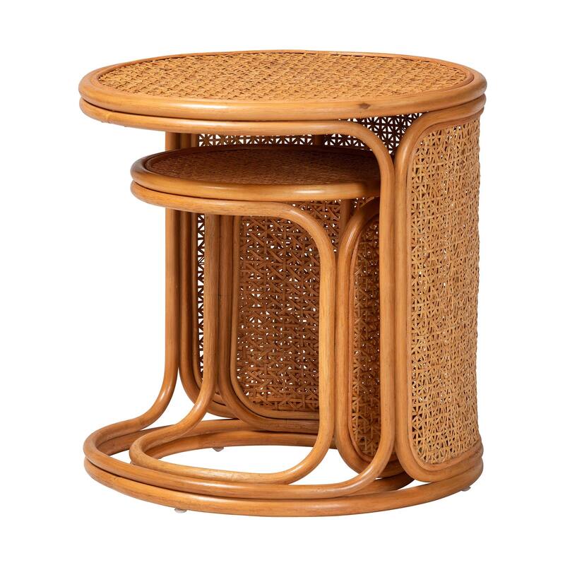 Eldon Bohemian Honey Rattan 2-Piece Nesting End Table Set
