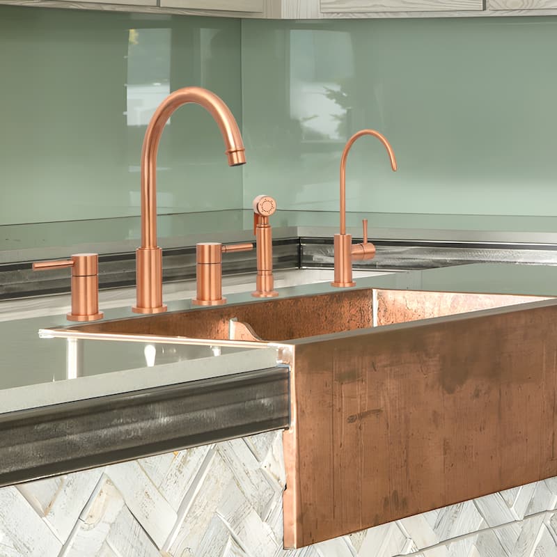 Two-Handles Copper Widespread Kitchen Faucet with Side Sprayer