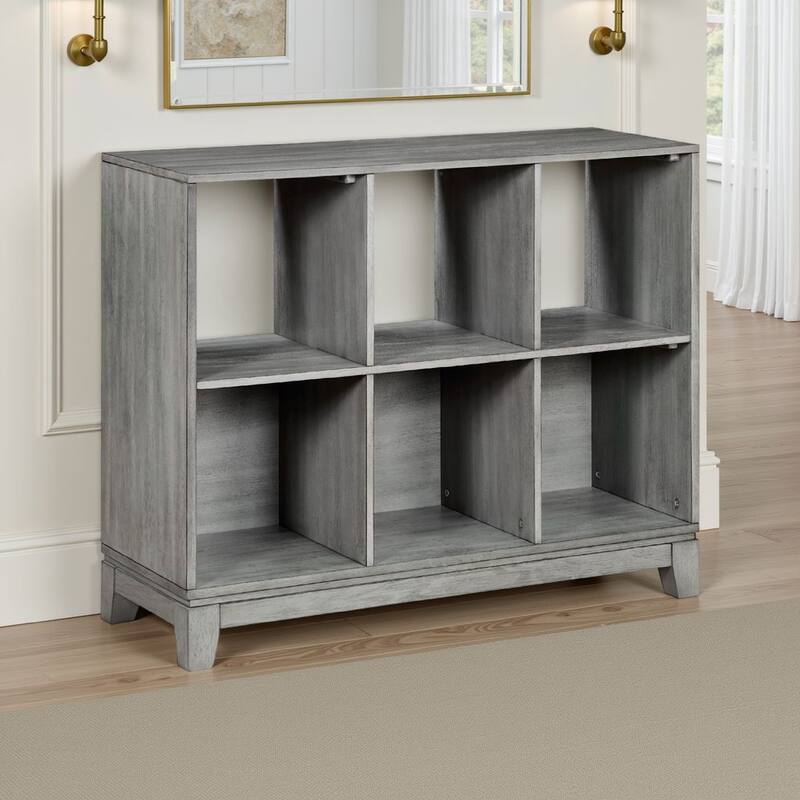 Thiem Cubby Bookcase, 6 Cube Style Shelves, Rustic Gray Veneer 40 Inch