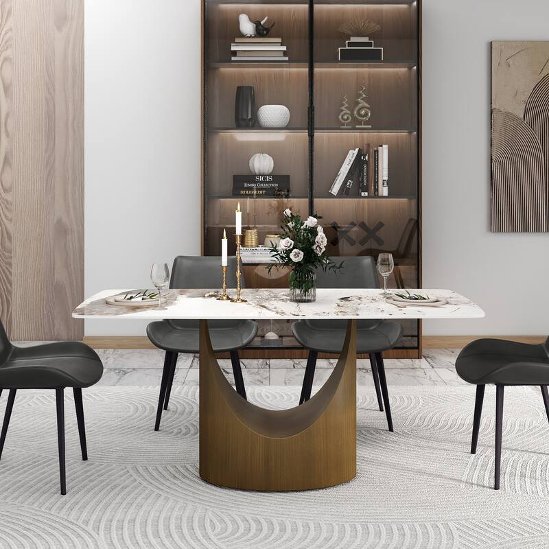 63" Dining Table for 6 with Sintered Stone Tabletop and Solid Carbon Steel Base