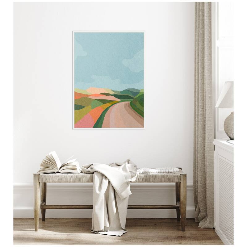Kate and Laurel Sylvie Beautiful Landscape with Road Framed Canvas by July Art Prints