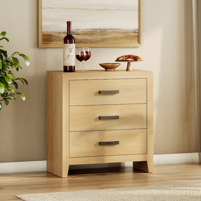 WAMPAT Farmhouse 3-Drawer Dresser, Wooden Chest of Drawers, Modern Storage Organizer & Nightstand for Bedroom, Living Room