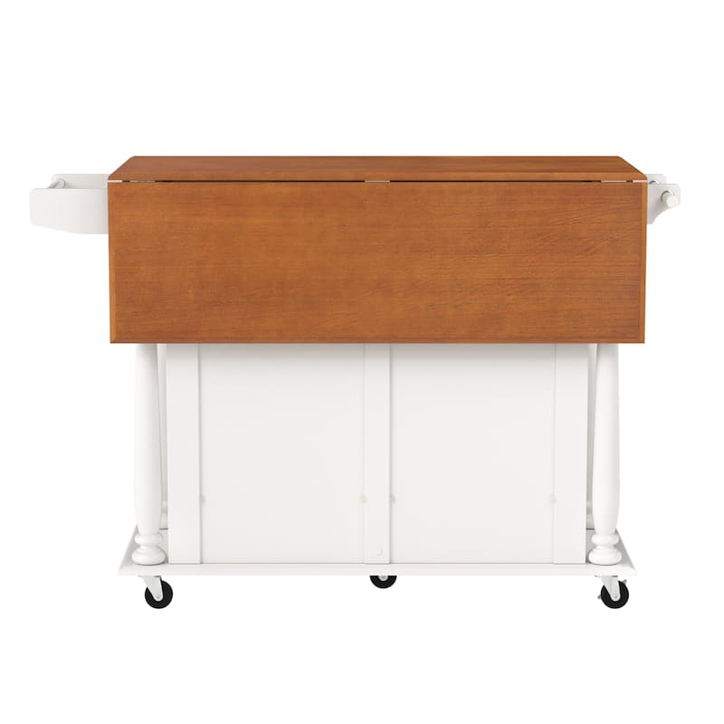 Solid Wood Top Drop Leaf Dining Cart, Rolling Mobile Kitchen Island Kitchen Cart With Storage Cabinet