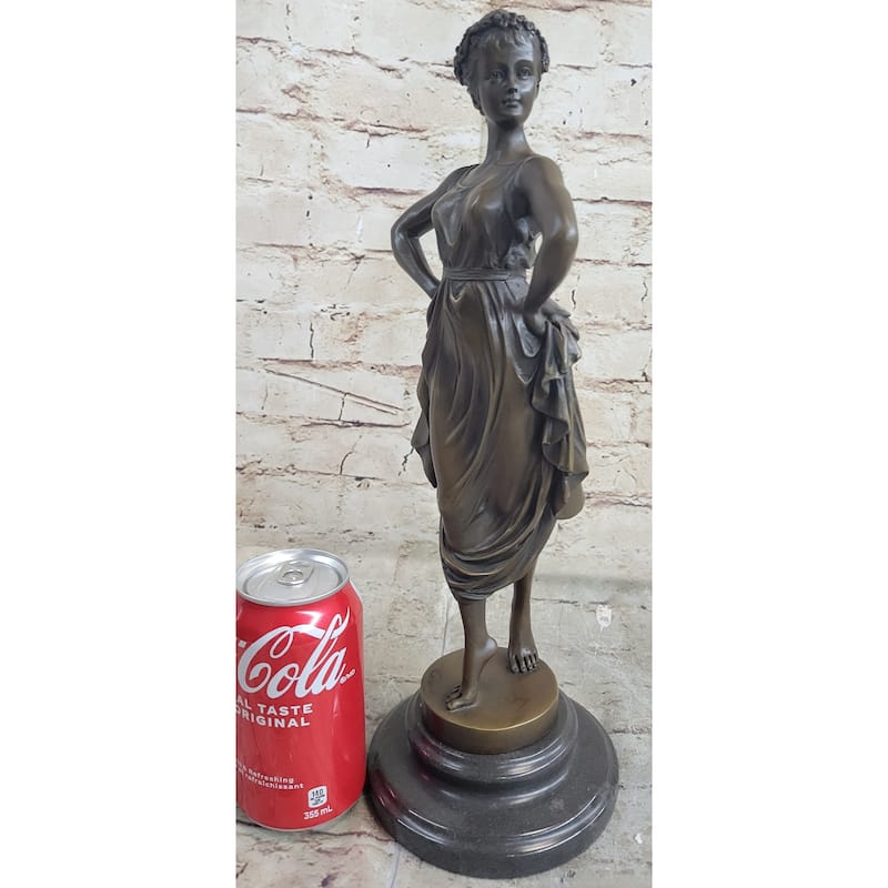 Bronze Sculpture Figure Of Woman With Hands On Her Hips 14.5 Inches X 6 Inches