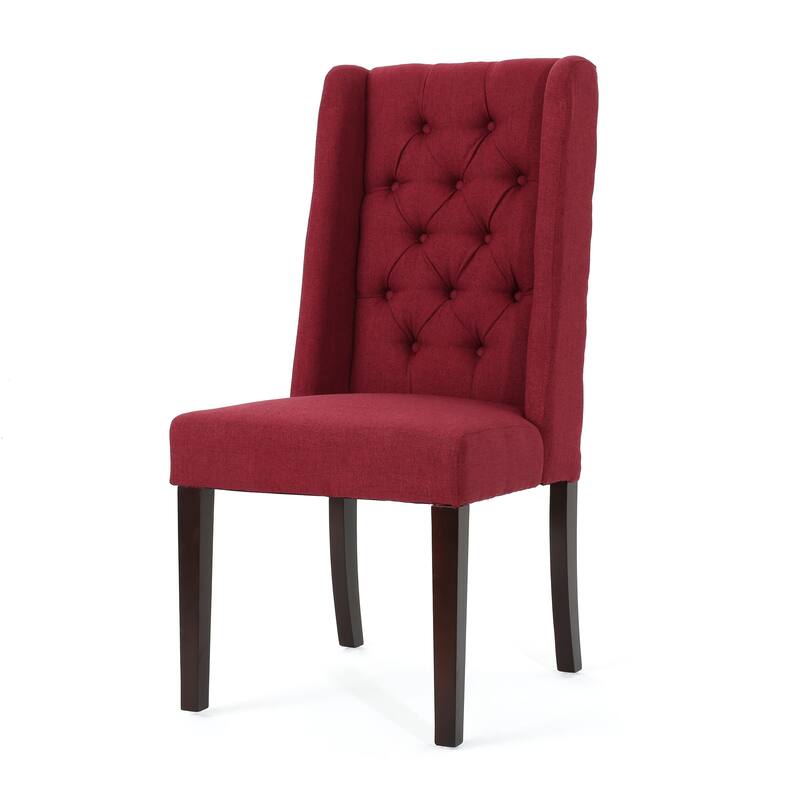 Tufted Red Fabric Dining Chairs Set of 2, Dining Chairs with High Back & Birch Wood Legs Dining Room Furniture Conference Chairs