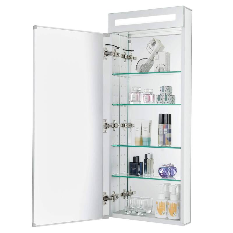 Bathroom Medicine Cabinet, Aluminum, Recessed/Surface Mount, Mirrored Interior w/LED