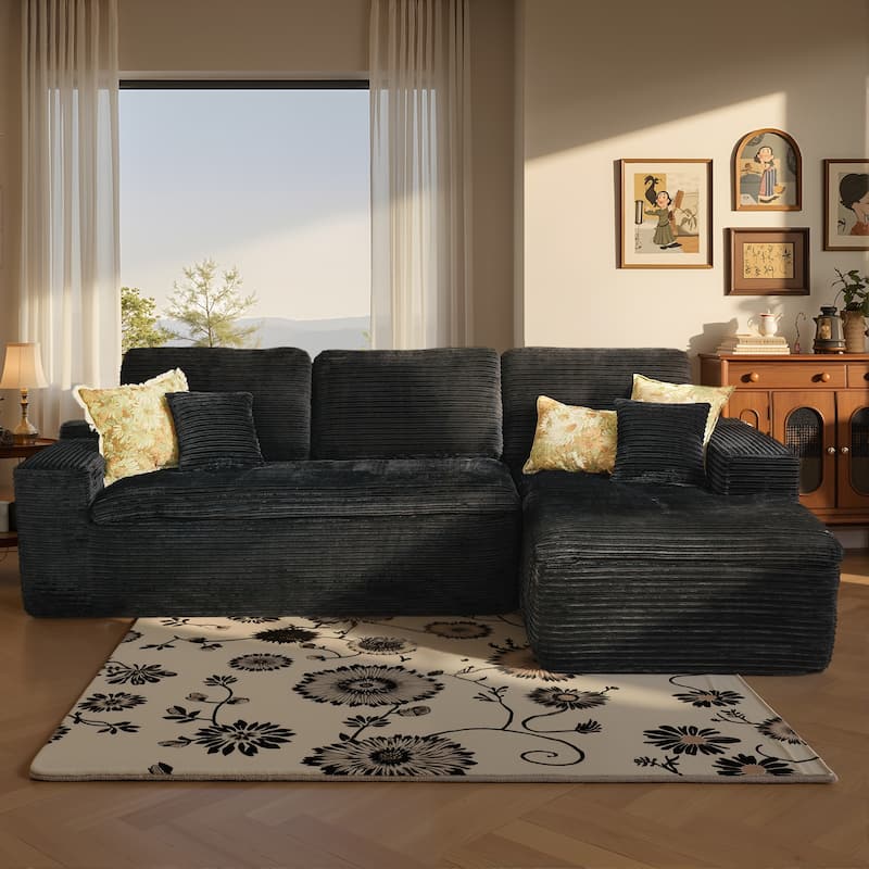 OVIOS No-Assembly L-Shaped Chaise Sofa - Right Chaise-Stripe Black