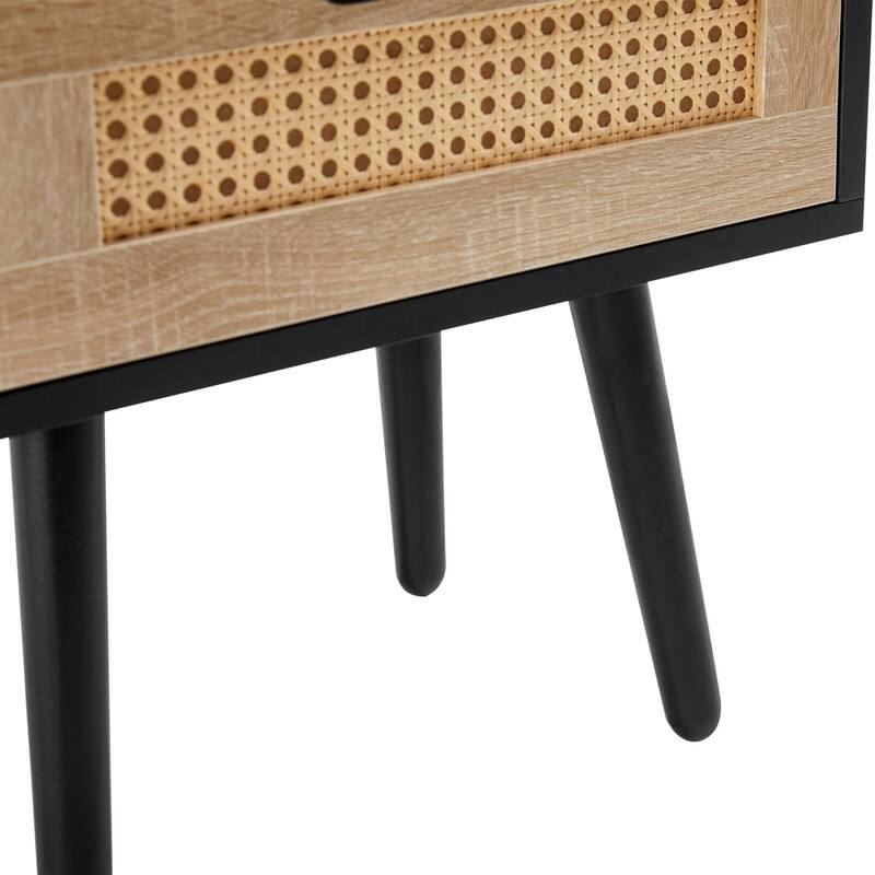 15.75" Rattan Side Table with Drawer