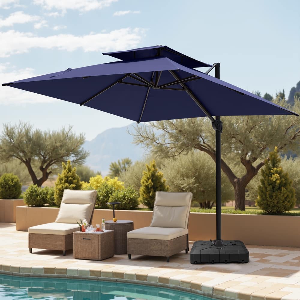 Pellebant Outdoor 10x10 FT Square Cantilever Patio Umbrella 360 Degree Rotation with HDPE Base