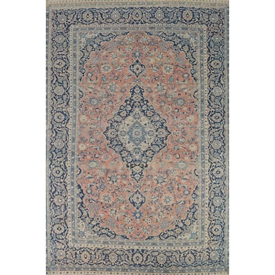Traditional Floral Mashad Persian Vintage Rug Handmade Wool Carpet - 9'0" x 12'5"