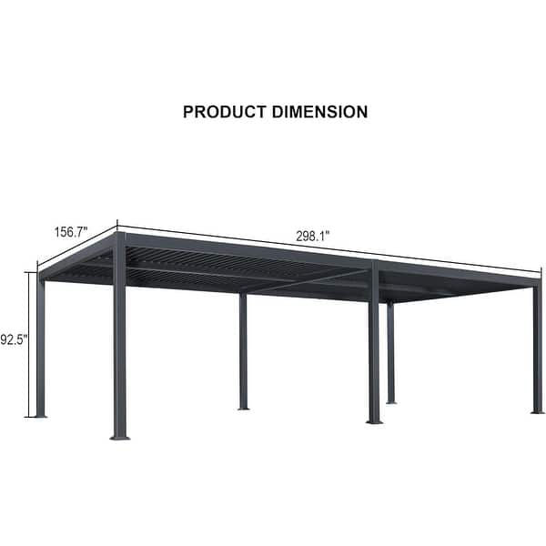 dimension image slide 30 of 36, PURPLE LEAF Outdoor Louvered Pergola with Adjustable Metal Roof for Patio Pergola