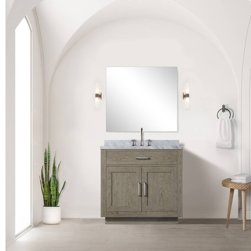 Abbey Bath Vanity with Carrara Marble Top, Sink, Mirror and Faucet