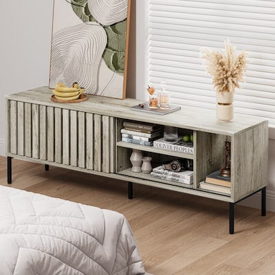 Moasis 64"TV Stand Hollow Sliding Door Entertainment Center Adjustable Shelves TV Console - 64"L x 15.4"W x 22.5"H