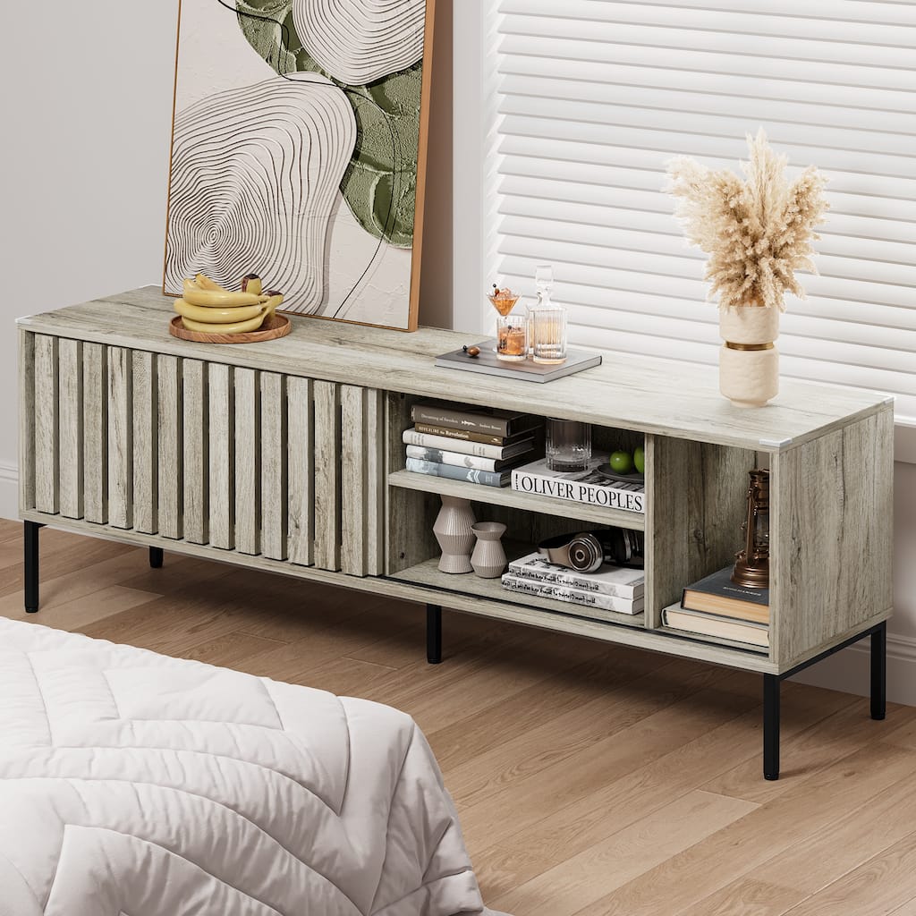 Moasis 64"TV Stand Hollow Sliding Door Entertainment Center Adjustable Shelves TV Console - 64"L x 15.4"W x 22.5"H